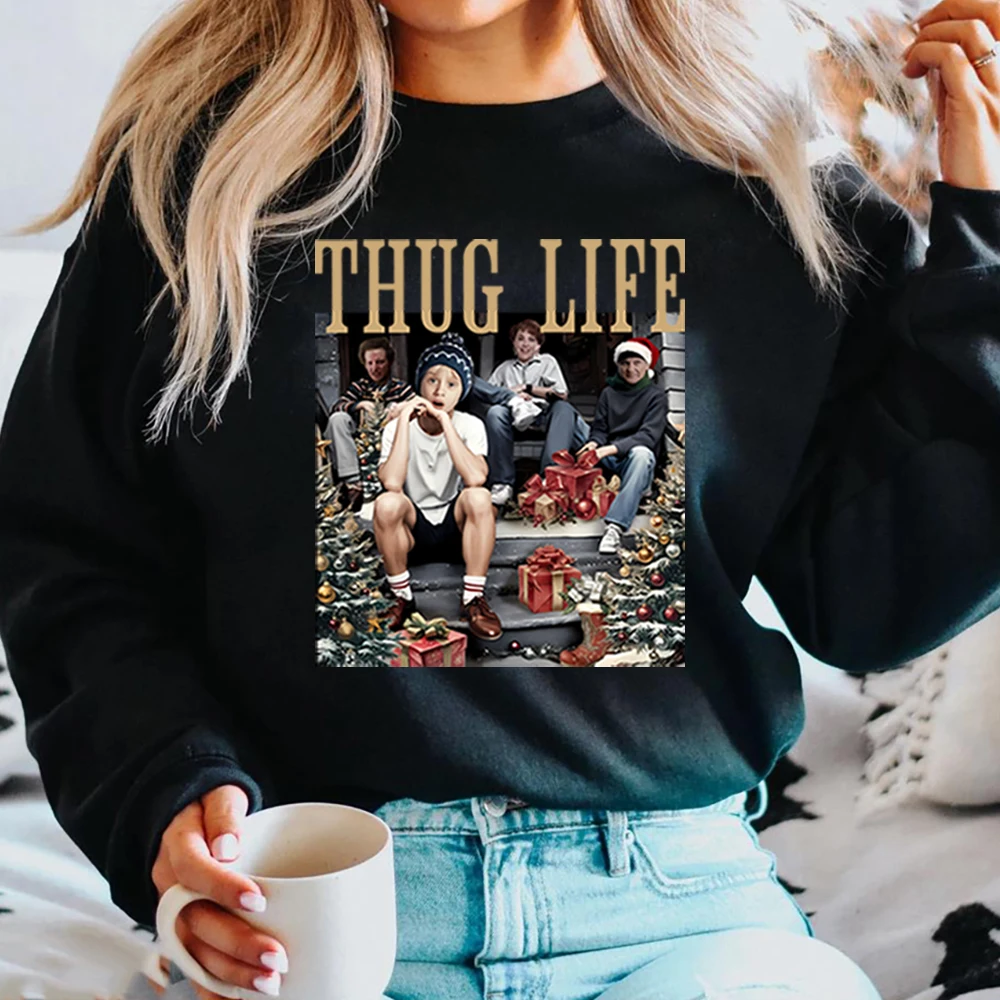 Solo en casa Película navideña Sudadera Thug Life Sudadera con capucha navideña divertida Kevin McCallister Plan de batalla Suéter Sudaderas de Navidad