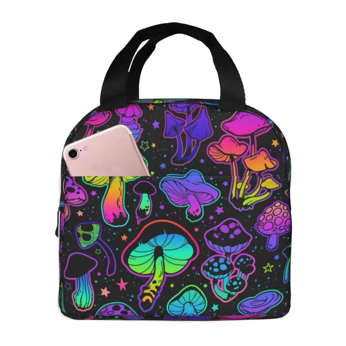 Thermal Lunch Box Bag for Women Kids Psychedelic Mushrooms Food Storage Container Travel Picnic Bento Bag