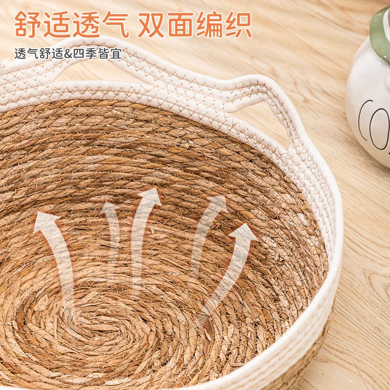 Rattan Cat Litter Summer Hand-woven Rattan Litter Cat Scratching Board Japanese-style Cat Litter Cattail Mat Round Kennel