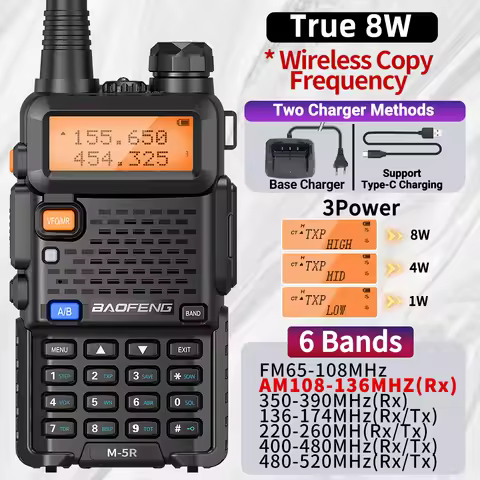 Baofeng M-5R 8W Walkie Talkie Multi Band Long Range Wireless Copy Frequency Two Way Radio Type-C Commutator Amateur Ham Radio
