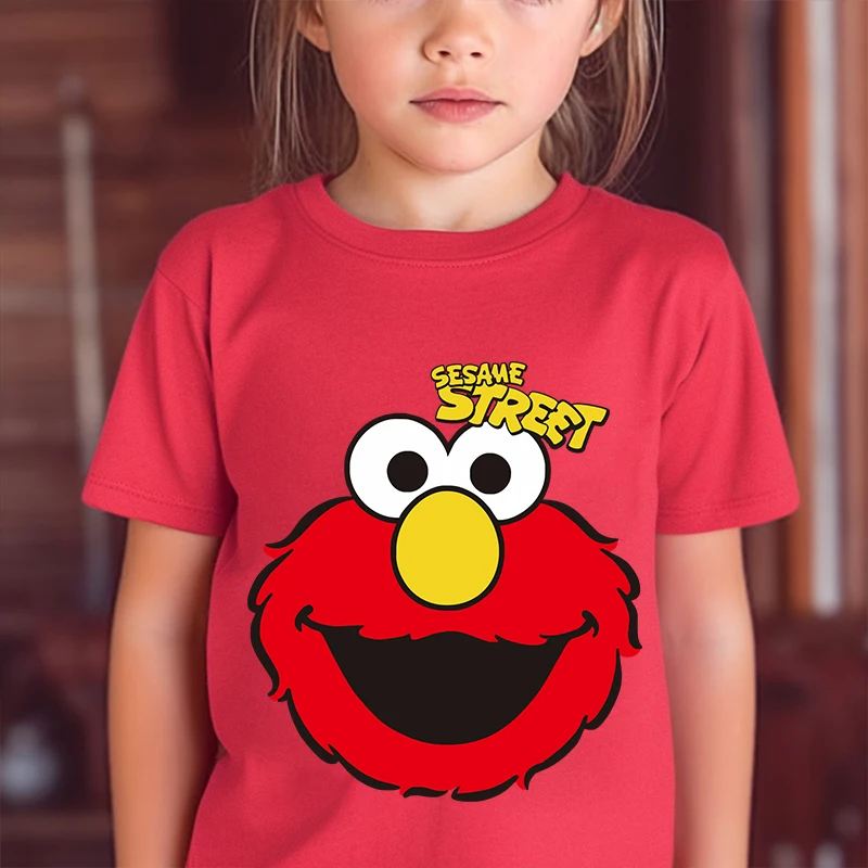 Sesame Street cartoon clothing kids cotton T-shirt casual short-sleeved red top for boys and girls