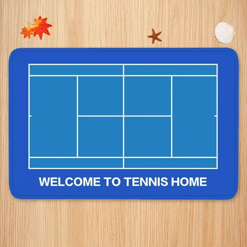 Sports Theme Carpet Mat Tennis Badminton Court Pattern Welcome Text Blue Orange Green Vibrant Athletic Decor Home Decoration Rug - view 3