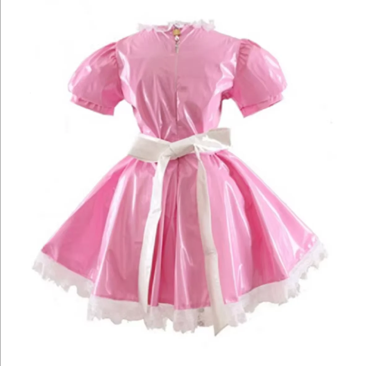 French Sissy Lockable PVC Pink Mini Apron Maid Dresser Party Daily Unisex Dress Role Playing Dress Customizable