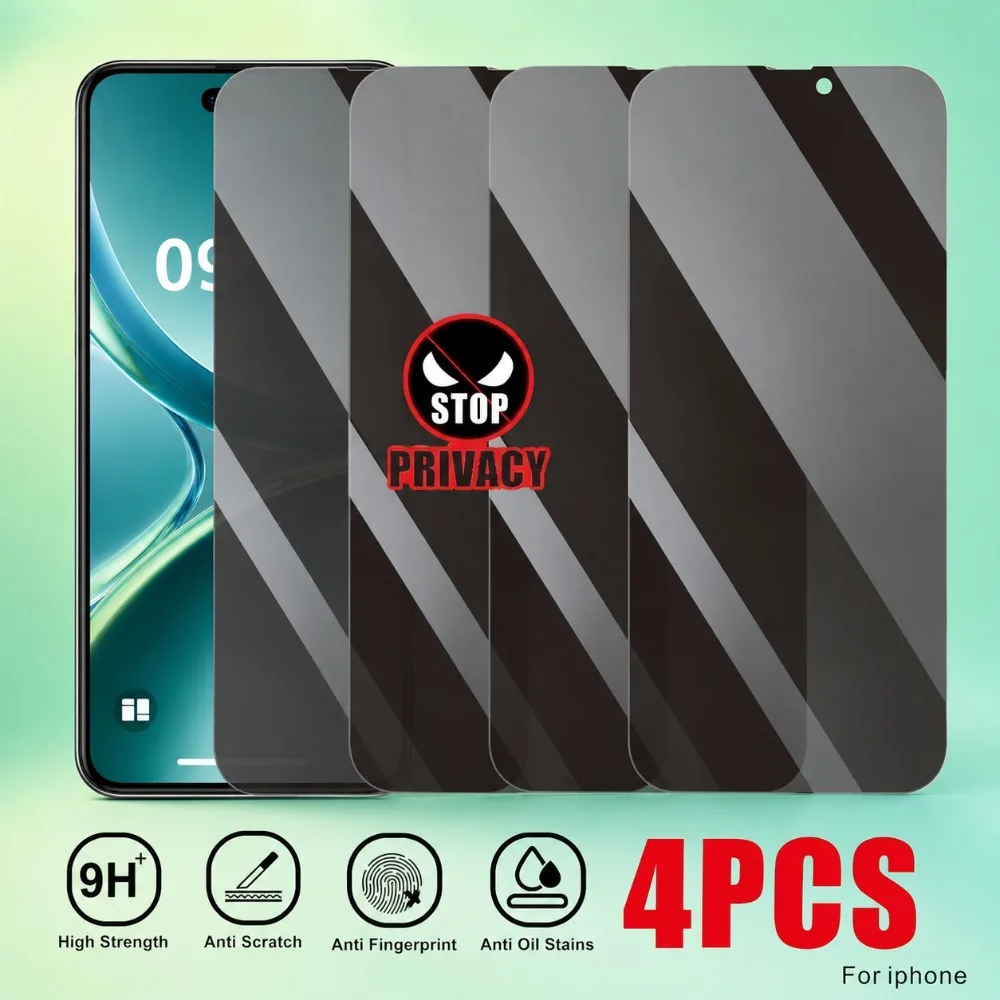 

4Pcs Anti Spy Full Screen Protector For iPhone 17 16 15 14 13 Pro Max 17e Air 12 11 Pro 15 14 Plus Anti-Scratch Tempered Glass