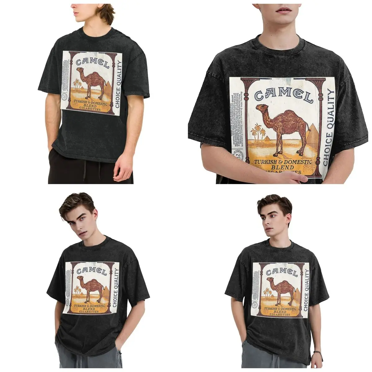 Vintage Camel Cigarette Pack Hip Hop Short Sleeve T-Shirts Washed Tops Tees Streetwear T Shirt Vintage for Men Women