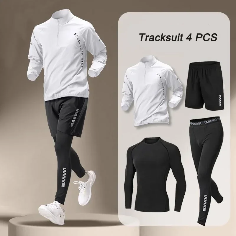 Chaqueta de secado rápido para hombre, traje de 1-4 piezas para Fitness al aire libre, conjuntos para correr, pantalones deportivos para correr,