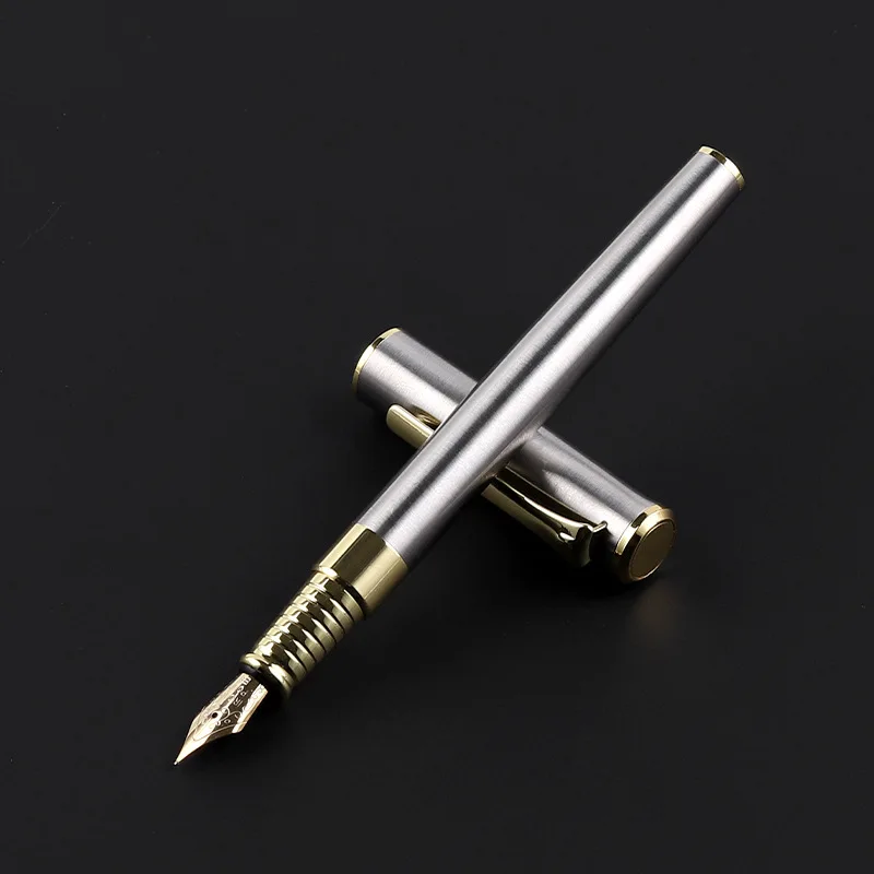 

HUASHILAI Silver Metal Fountian Pen Business Replaceable Ink Bag Pens Adult Calligraphy Practice Graphic Artist Curved Tip 1.0mm