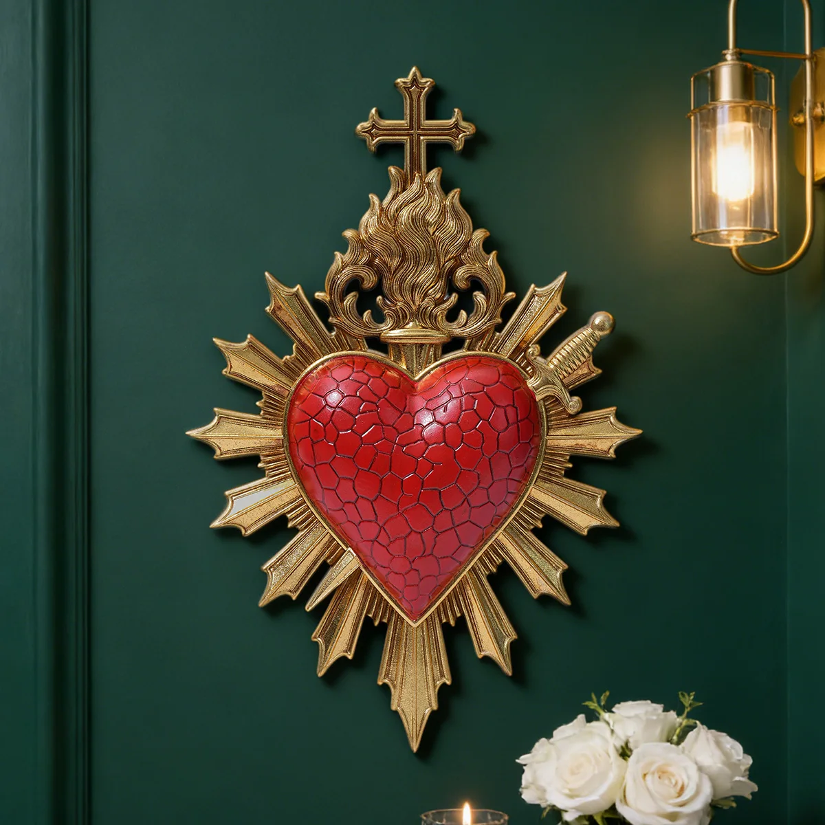 1PC, Simple Heart-Shaped Flame Piercing Arrow Decorative Pendant, Resin Material Wall Decoration