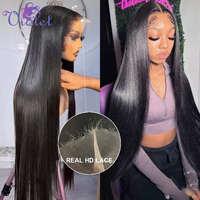 Real HD Full Transparent Invisible Straight 13x6 Lace Frontal Human Hair Wigs Natural Color Brazilian Frontal Wig 180% For Women