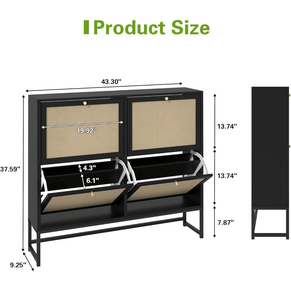 Shoe Storage Cabinet with 4 Flax Flip Drawers and Mental Legs,Shoe Rack Free Standing for Entryway, Living Room (8 Tier)