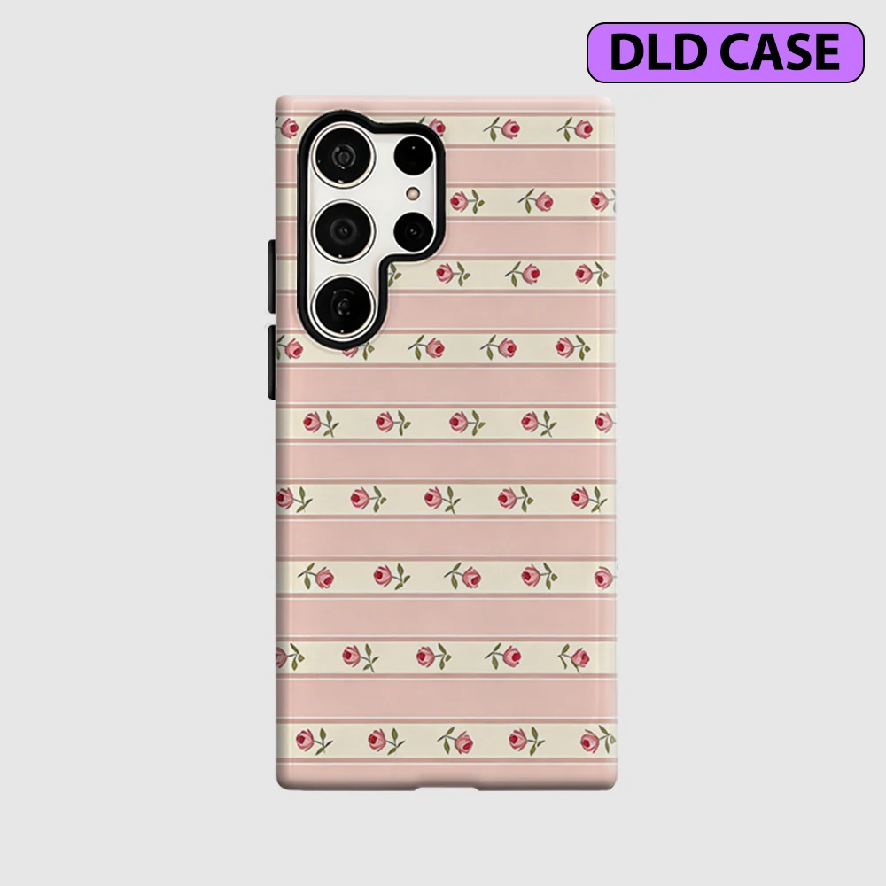 Rose Stripe Phone Case for Samsung Galaxy S26 S25 Ultra S24 S23 Ultra Plus Shockproof Double Layer Tough Back Cover