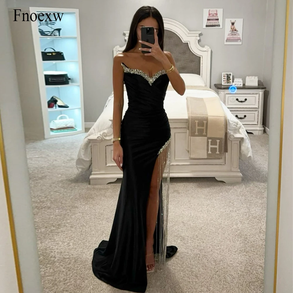 

Fnoexw High Quality Mermaid Evening Dresses Vestido Festa Party Dress Photo Shoot Glitter Beaded Sequins Side Slit Prom Gowns