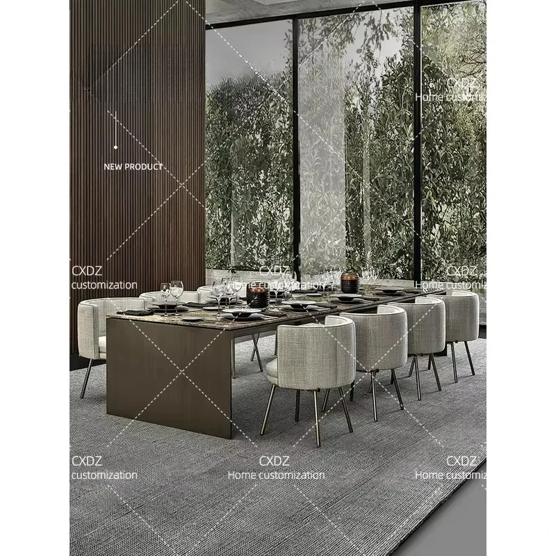 Style Brown Marble Dining Table Modern Minimalist Luxury Long Dining Table for Home High End Furniture