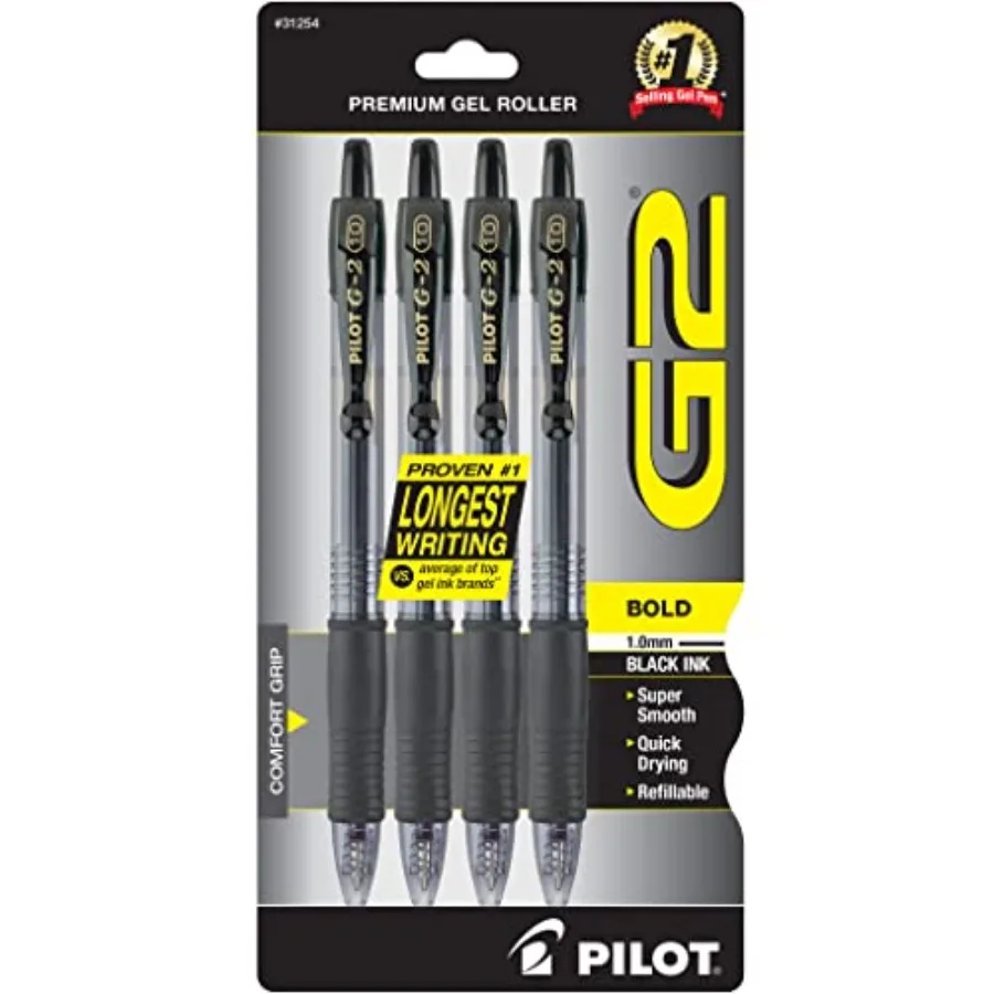 

G2 Premium Refillable and Retractable Rolling Ball Gel Pens, Bold Point, Ink, 4-Pack 31254