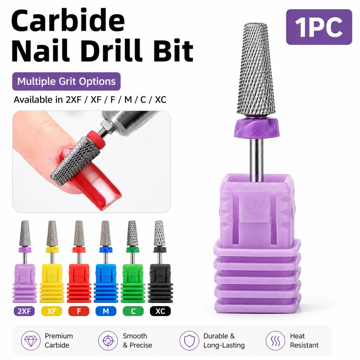 1Pcs 5 in 1 Tungsten Carbide Nail Drill Bits – 2.35mm Shank Multi-Functional Tool for Gel Removal & Manicure Filing