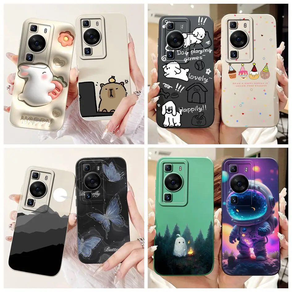 For Huawei P60 Pro Case MNA-LX9 Shockproof Cover Cute Cartoon Square Lens Protection Bumper For Huawei P60 Art P 60 P60Pro Funda