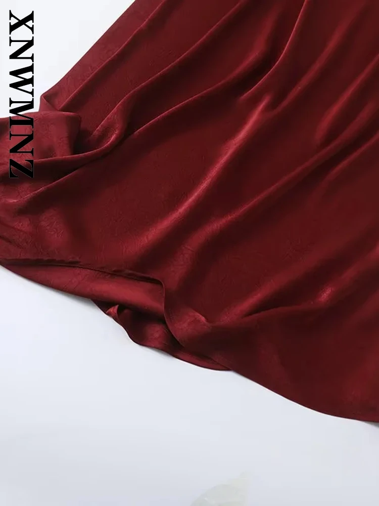 Xnwmnz 2025 verão nova mulher chique vestido de cetim maxi saia vintage feminino cor sólida o-gola sem mangas topo regular ajuste vestidos