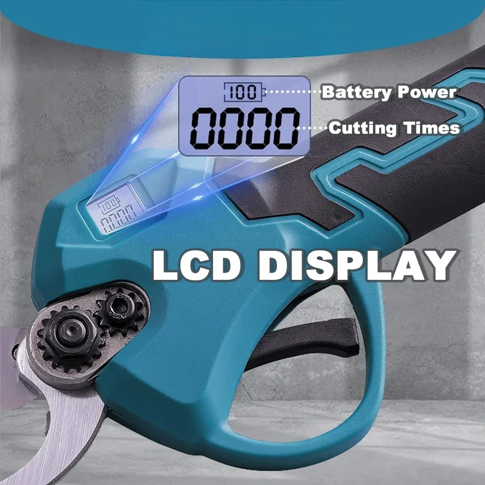 Cordless Brushless Electric Pruning Shears –18V LCD Display Branch Cutter for Trees & Gardens | Compatible with Makita Batteries