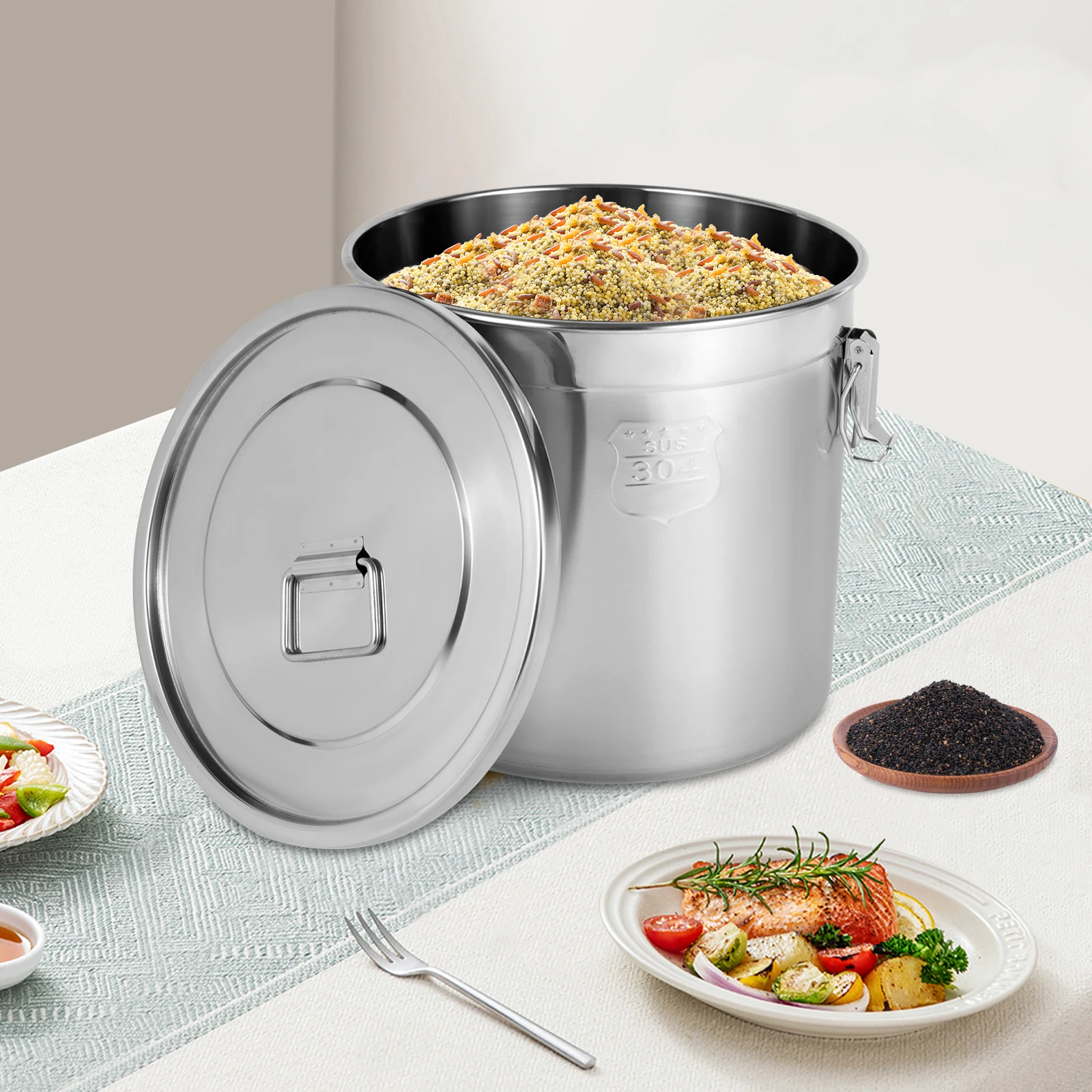 

21L Multifunctional Stainless Steel Canister, 3330cm Airtight & Leak-Proof Design with Lid, Ideal for Storing Dry and Wet Supplies