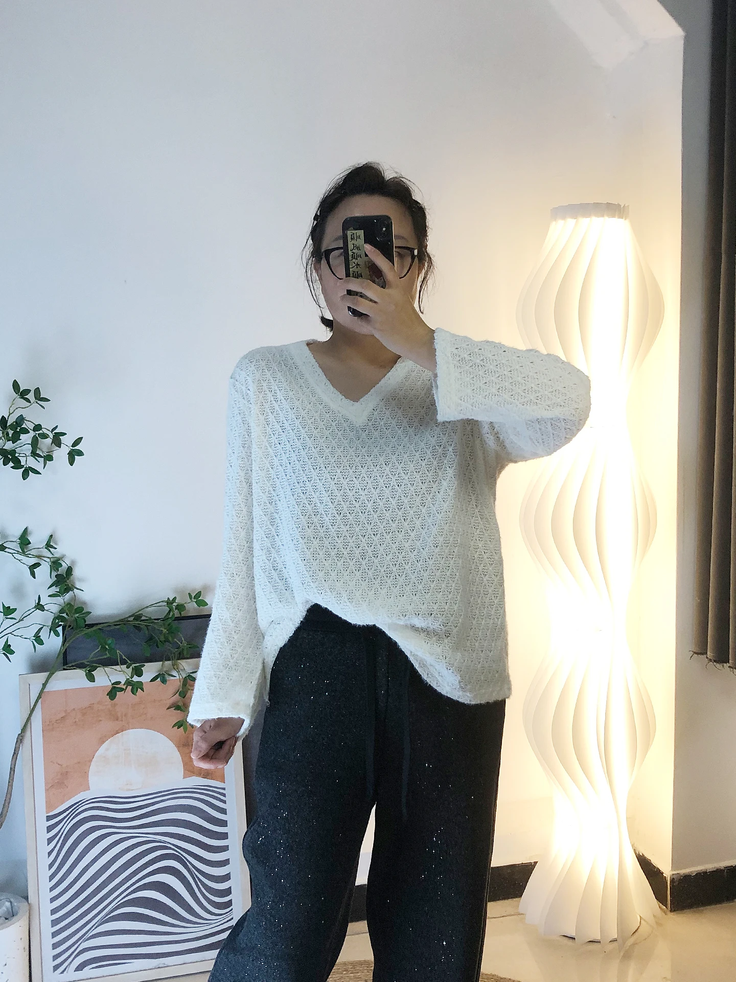 

Свободный вязаный топ с V-образным вырезом и кружевом, ажурный, с длинными рукавами, для женщин, больших размеров, мягкий, удобный, цветной