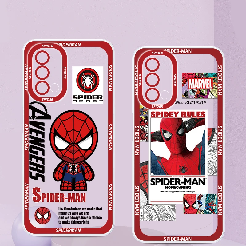 Superhero Marvel Spiderman Angel Eyes For Oppo A98 A78 A94 A76 A74 A73 A54 A53 2020 Reno 8 7 6 5 5G Transparent Phone Case