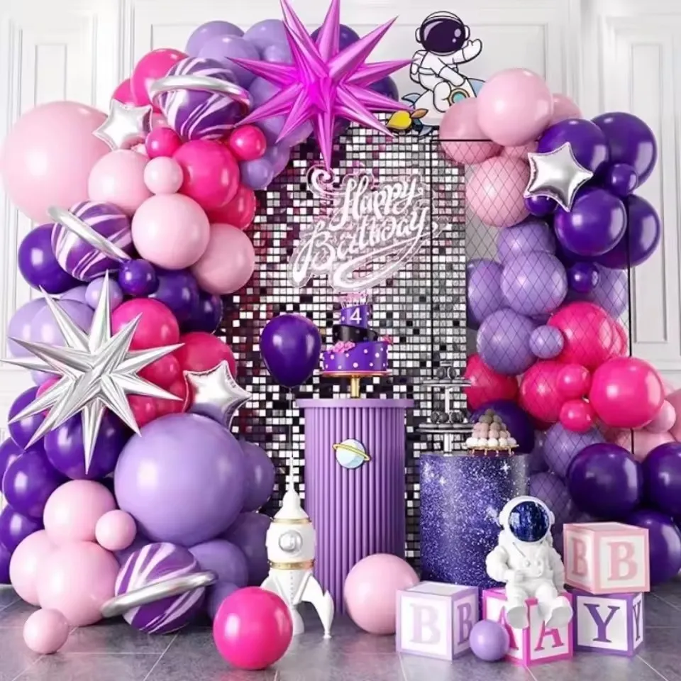 Rosa quente roxo látex balões guirlanda arco kit decoração interior e exterior festa de aniversário de casamento decoração