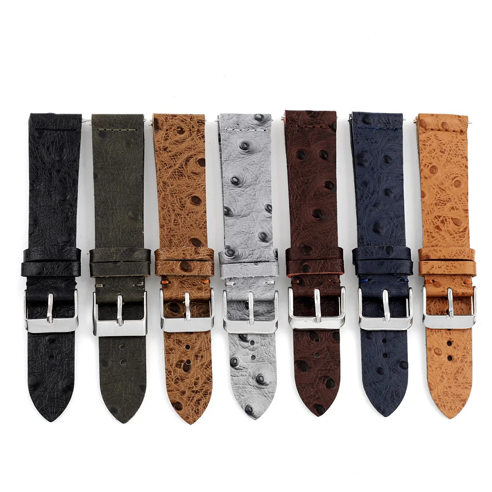 Ostrich Pattern Genuine Leather Strap 16mm 18mm 20mm 22mm 24mmCowhide Strap Quick Release for Smart Watch Accessories Watchband