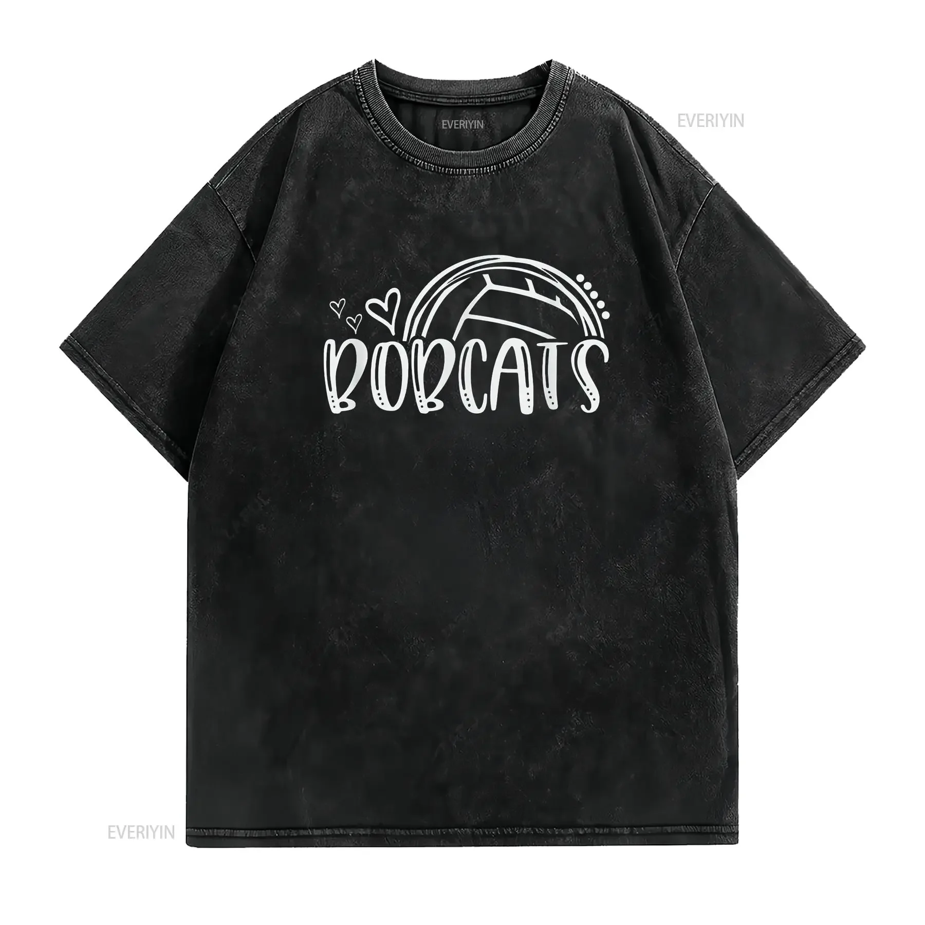 Womens Volleyball Bobcat School Sports Fan Team Spirit T Shirt Black 2XL vintage Washed designer clothes Breathable Soft
