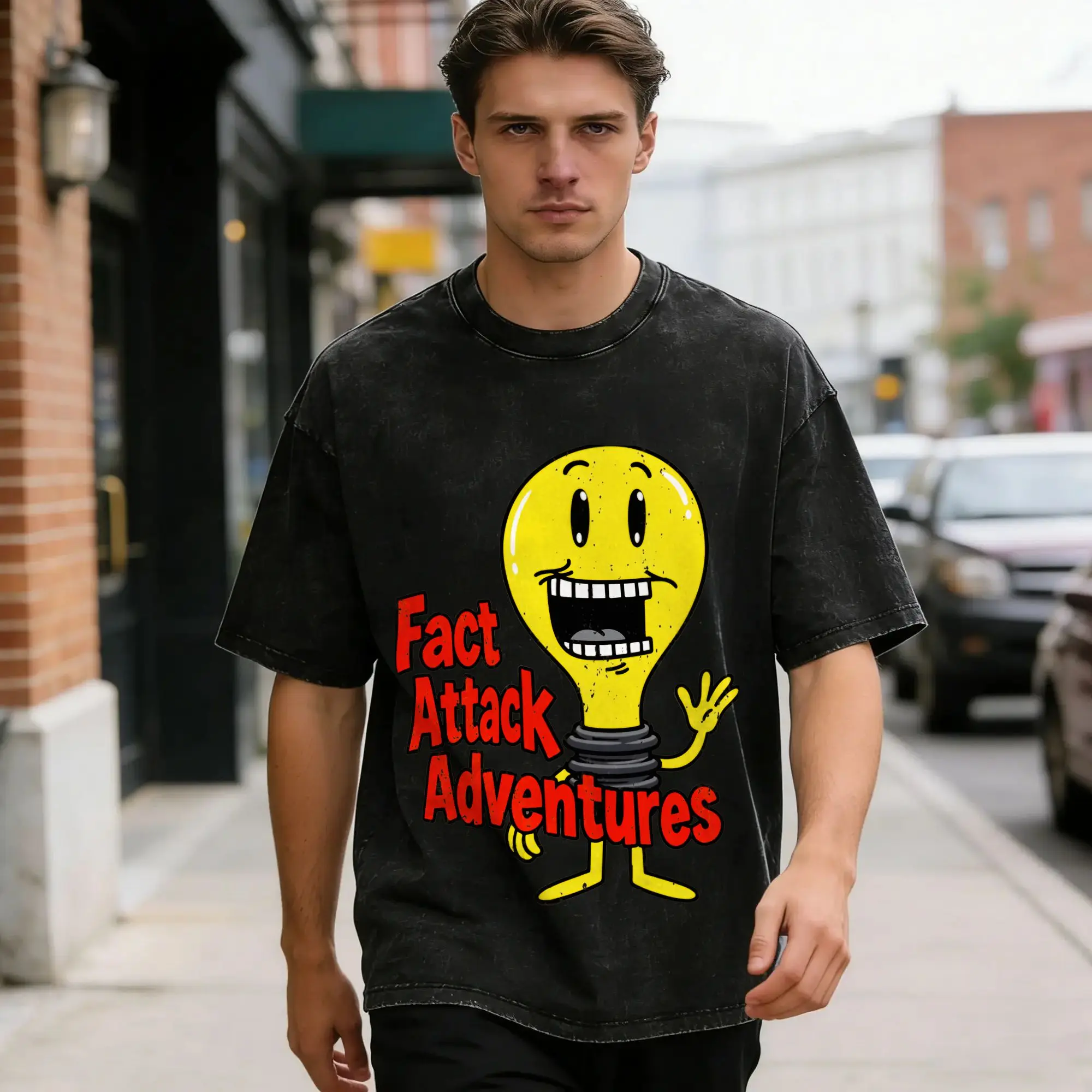 Light Bulb Fact Attack Adventures T Shirt  Fashion Short-Sleeve Street Style Tops Summer Casual O-Neck Oversize Top Tees