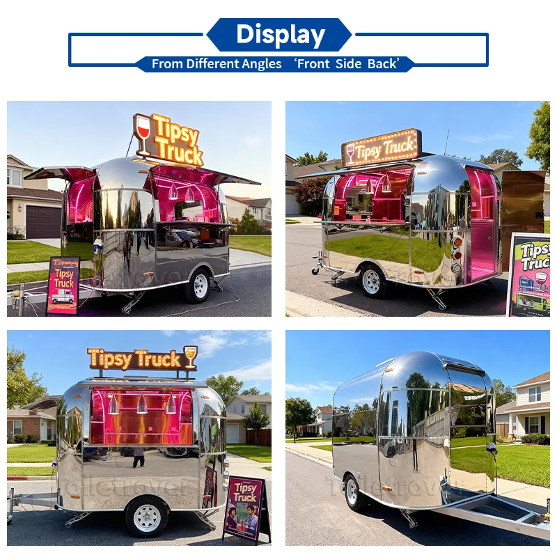 Outdoor Street Food Trailer Ice Cream Mobile Food Trailer Cart Crepe Dessert Trailer Donut Moving Food Truck with Full Kitchen