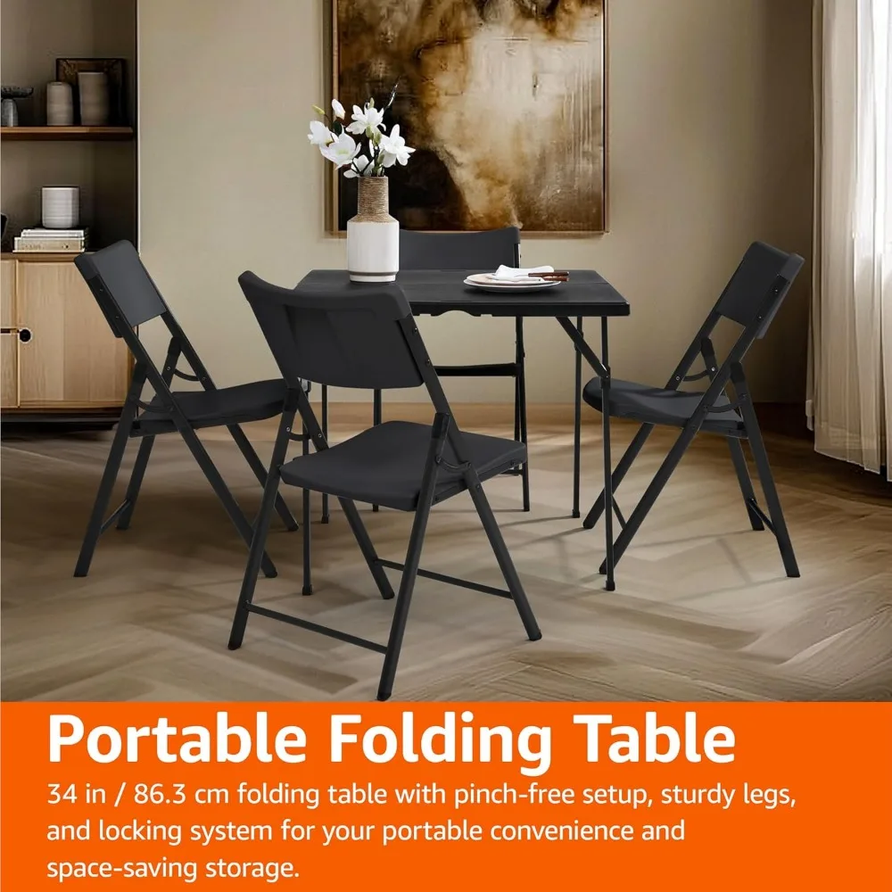 

34 inch Portable Folding Card Table with Carrying Handle, Black,Portable table design folds in half for convenient moving
