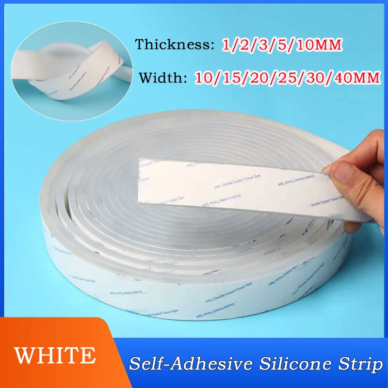 1 متر الأبيض الذاتي لاصق سيليكون المطاط قطاع المضادة للانزلاق ارتفاع درجة الحرارة الصلبة امتصاص الصدمات طوقا W:10 ~ 50 مللي متر T:1/2/3/5/10 مللي متر
