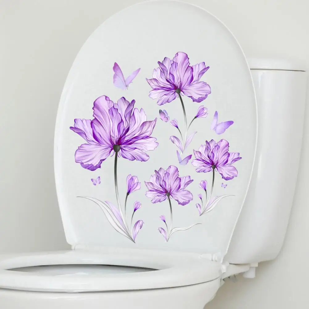 Toilet Sticker Vibrant Color Flower Sticker Long-lasting Waterproof PVC Wall Decals for Home Bathroom