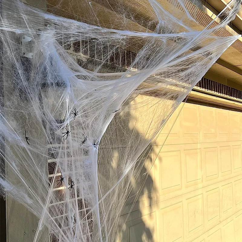 Halloween Decorations Artificial Spider Web White Stretchy Cobweb Scary Party Scene Props Horror Haunted House Outdoor Supplies