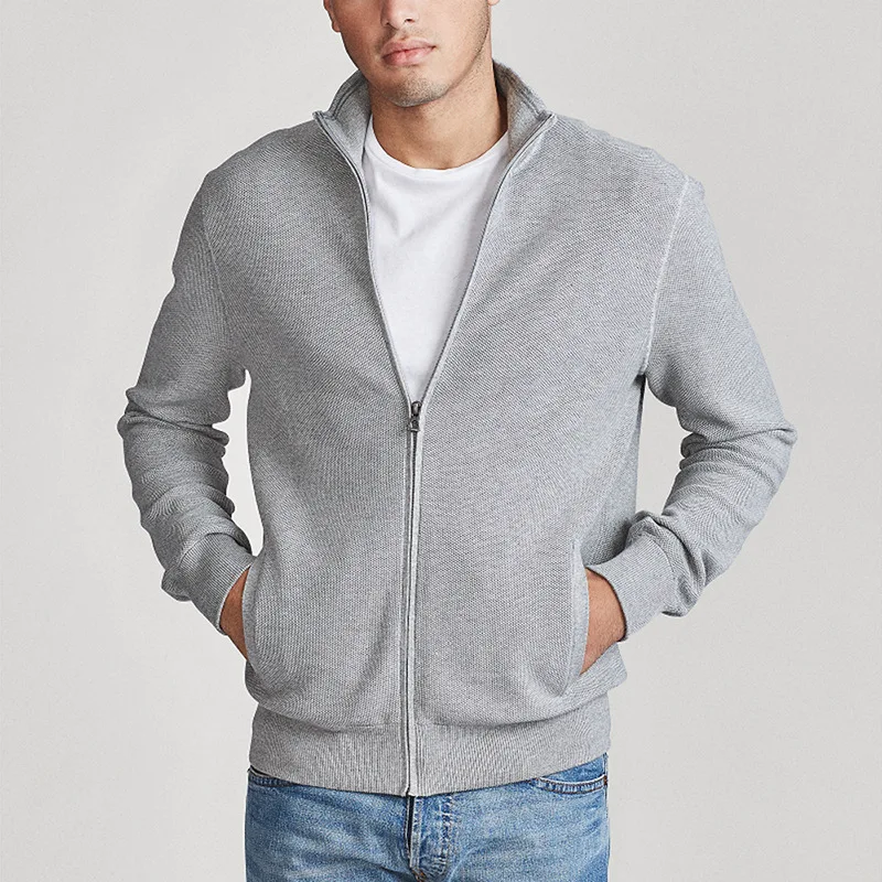 Men 100% Cotton Sweater Autumn Casual Zipper Cardigan Hombre Warm High-Quality Winter Fit  Male Casual Half High Collar Overcoat