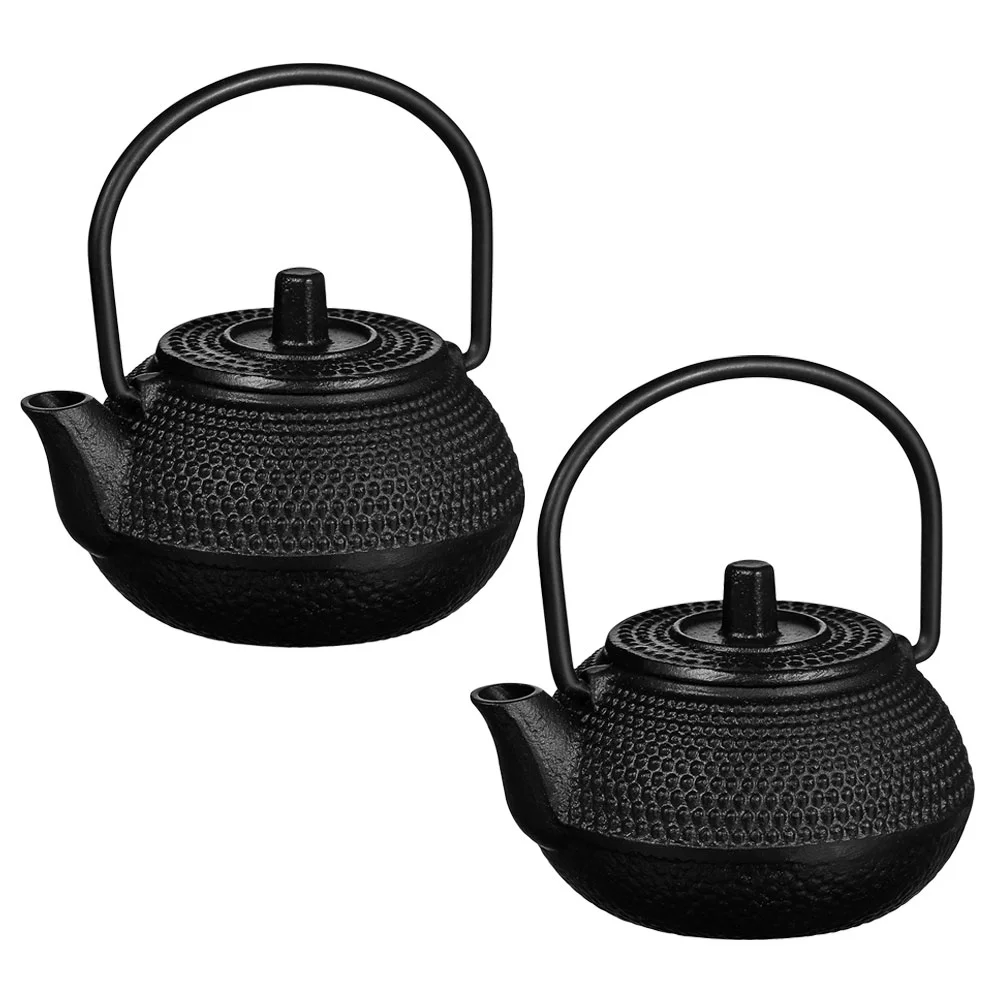 2 Pcs Retro Decor Tea Kettle Cast Iron Teapot Mini Decorative Small Home Office Set Miniature Black Desktop Adornment Ware