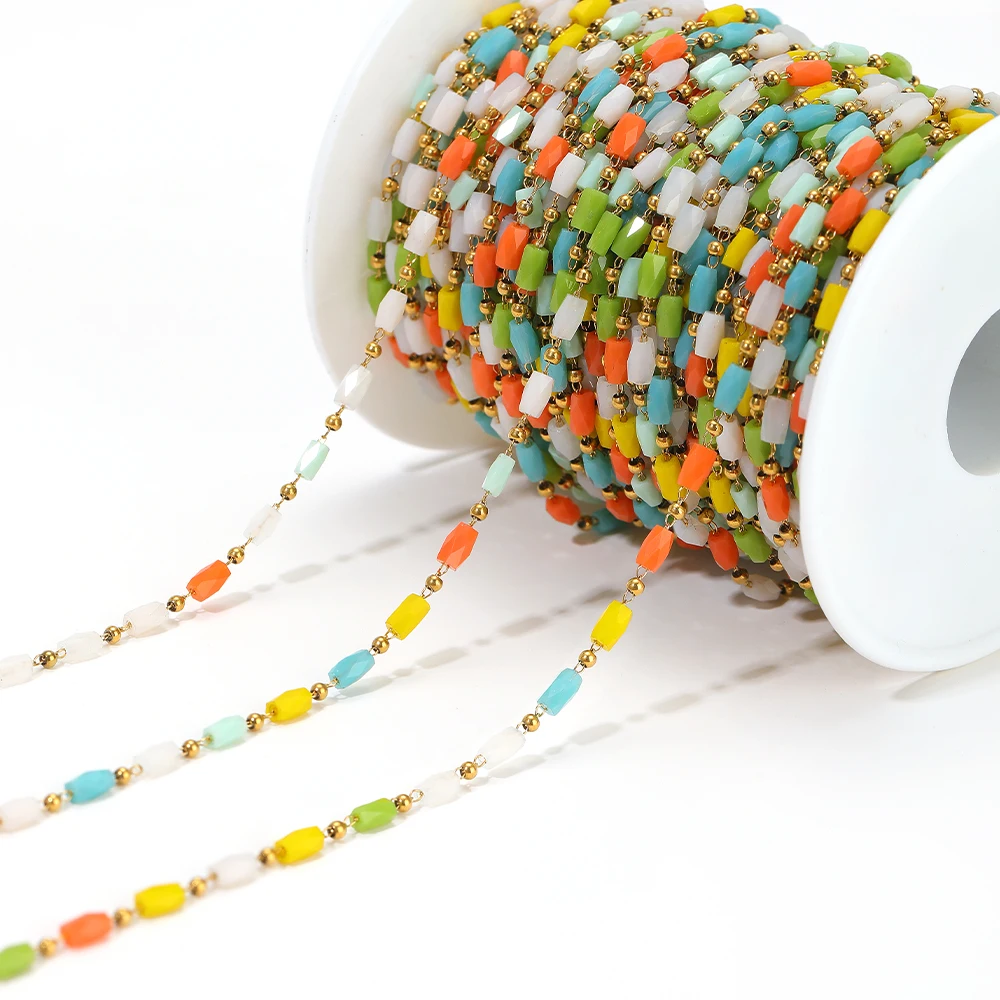 

1-метровые красочные цепочки из бисера из нержавеющей стали, цепочки в форме сердца и звезды для ювелирных изделий своими руками, фурнитура для одежды, ожерелье, браслет, материал оптом