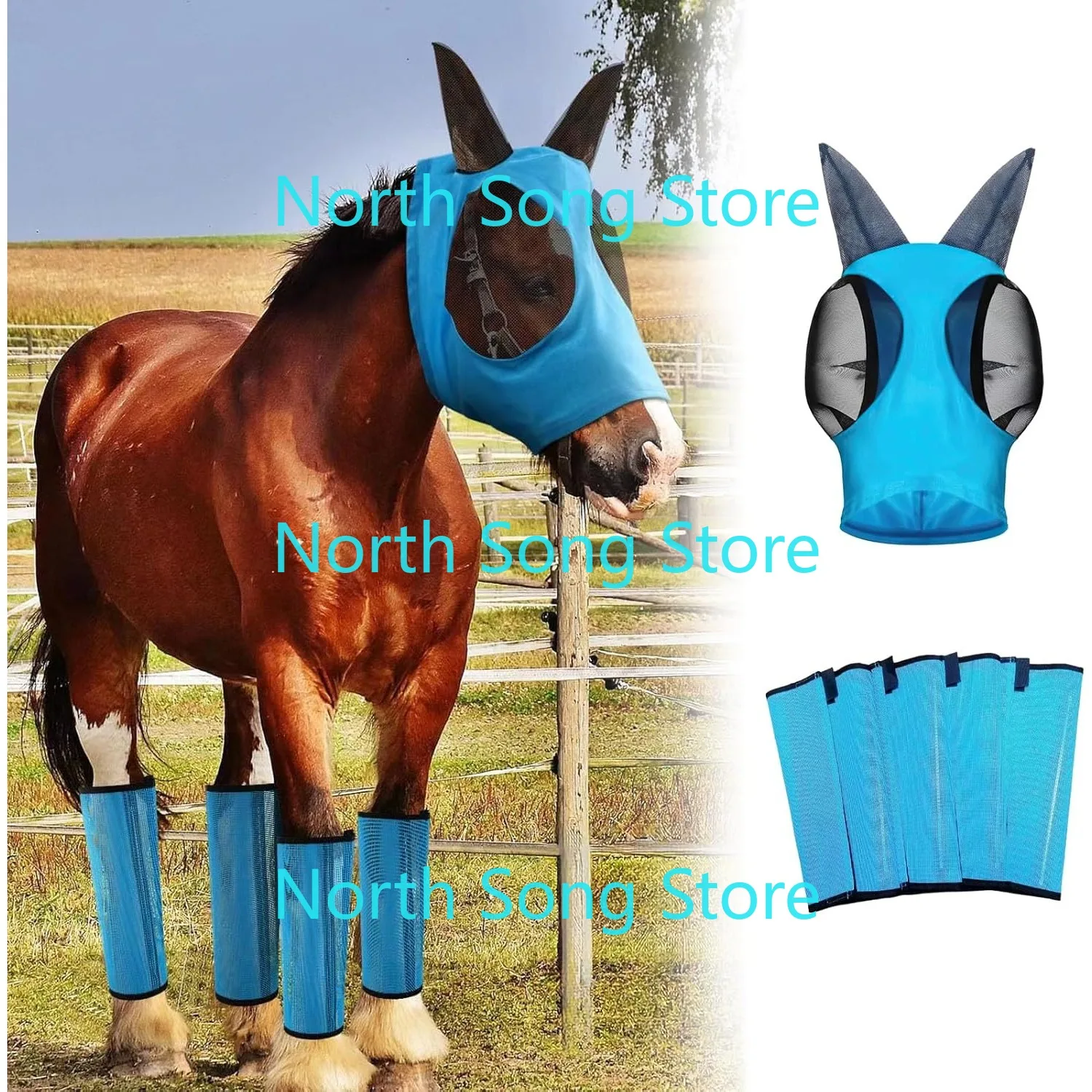 Breathable Horse Boots Leg Wraps & Horse Fly Mask, Horse Supplies for Preventing Flies and Mosquitoes Bites