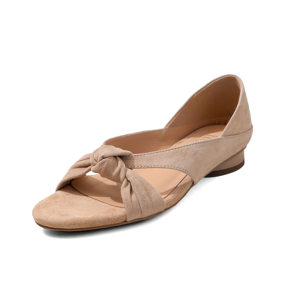 European and American style new apricot flat sandals women's leather matte bow open-toed low-heeled temperament single shoes