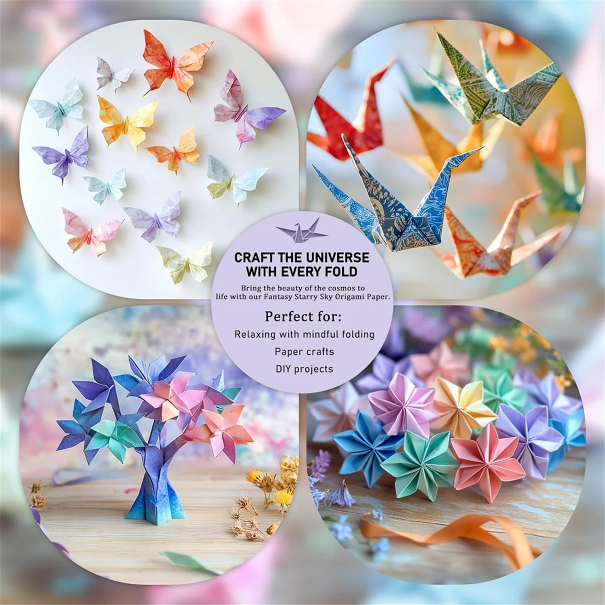ABXK 400 Sheets Origami Paper, Fantasy Starry- Origami Paper Double Sided,4 Designs Origami Kit for Scrapbook Decor