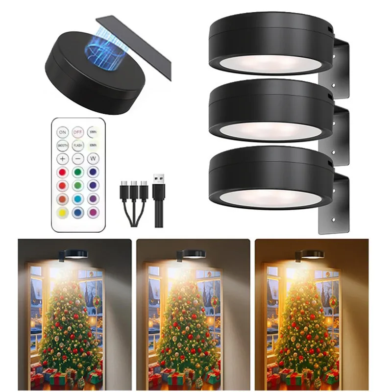 USB Wall Mounted Magnetic LED Light No-Drill Dimmable Wireless Picture Light Rechargeable Adjustable Timer