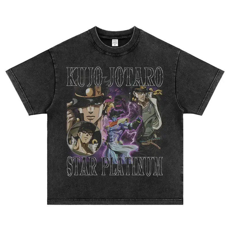 

Retro Washed JoJo's Bizarre Adventure Tshirt Men Japanese Anime Manga Print T-Shirt Unisex Casual Cotton Short Sleeve TopsTees