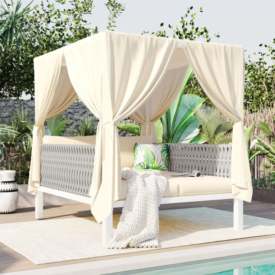 

U_Style Outdoor Patio Sunbed with Curtains High Comfort Suitable for Multiple Scenarios