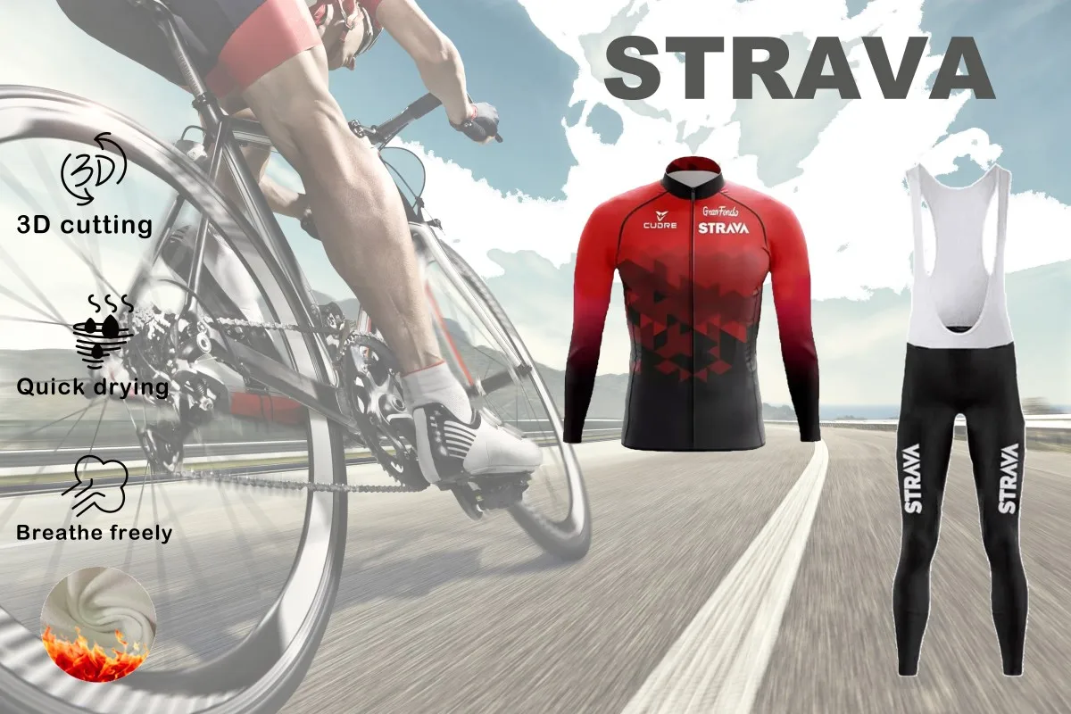 STRAVA Cycling Road Mountain Bike Cycling Men's Jacket Winter Fleece Long Sleeve Bib Cycling Christmas Gifts