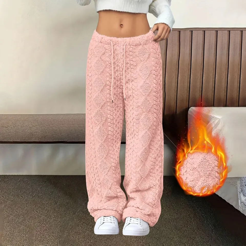 Autumn Winter Solid Low Waist Pants Fashionable Plush Casual Versatile Trouser Loose Comfortable Plush Warm Pants For Women