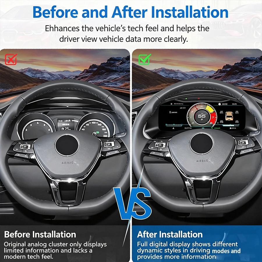 For VW Tiguan L 2017-2021 Instrument Cluster Car Interior Upgrade Virtual Cockpit LCD Digital Dashboard Carplay GPS Speedometer