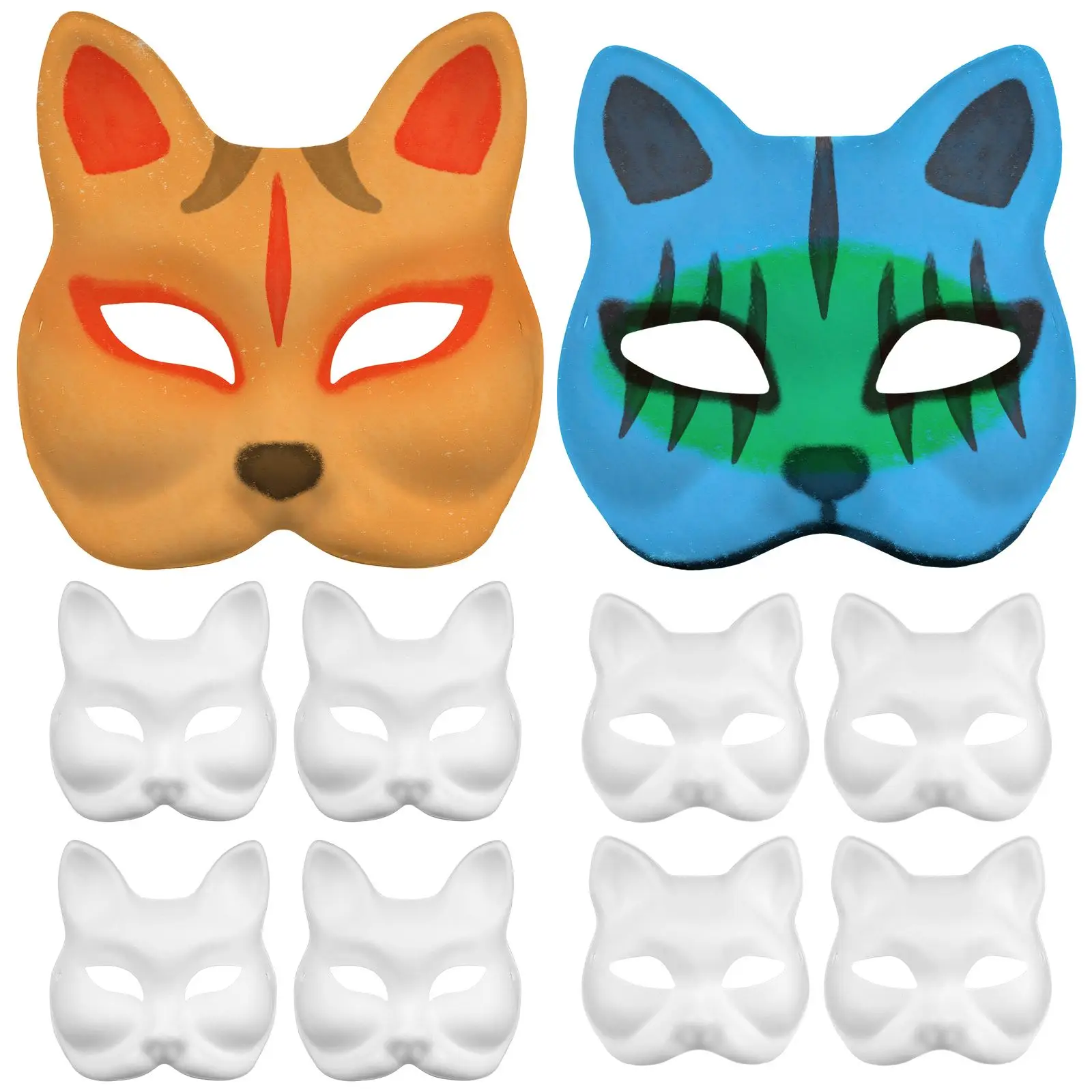 10pcs Paper Blank White Mask Halloween Cosplay Cat Fox DIY Paintable Half Face Mask Animal Costume Party Decorate Craft Prop