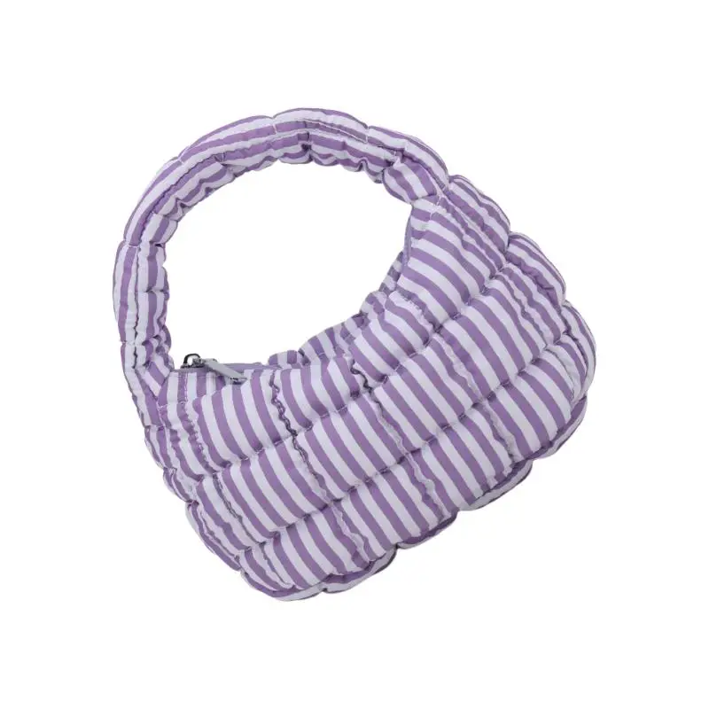 

D46D Quilted Puff Bag Handbag Lightweight Bows Nylon Top Handle Purse for Women