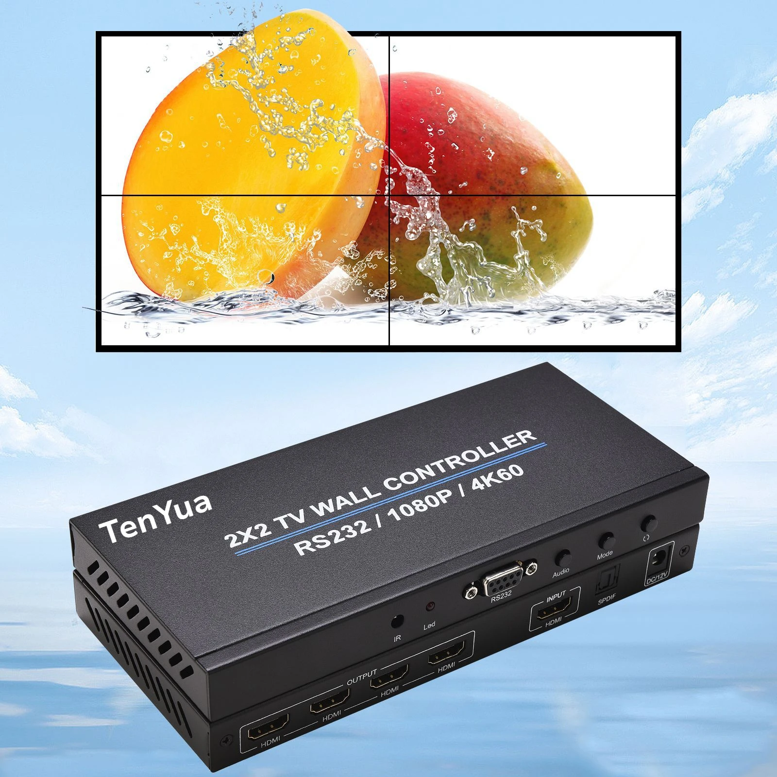 4K 60Hz 2x2 Video Wall Controller Multi Screen Splicing Processor 1x3 1x2 1x4 Office Meeting Monitor Mall 4 Channel TV Splicer