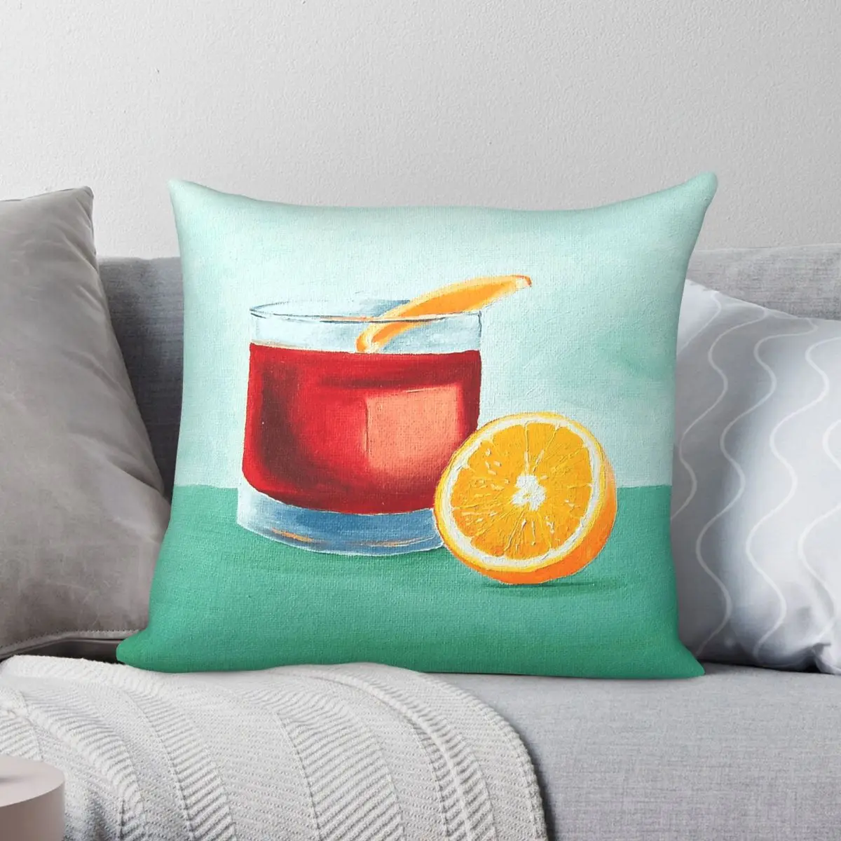 Negroni Cocktail Oranger Square Pillowcase Polyester Linen Velvet Pattern Zip Decorative Pillow Case Car Cushion Cover